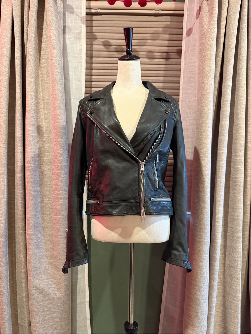 AllSaints Black Leather Asymmetrical Moto Jacket